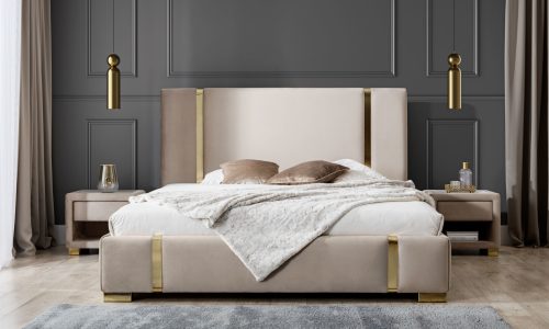 Łóżko tapicerowane Oro ze złotymi wstawkami. Producent New Elegance