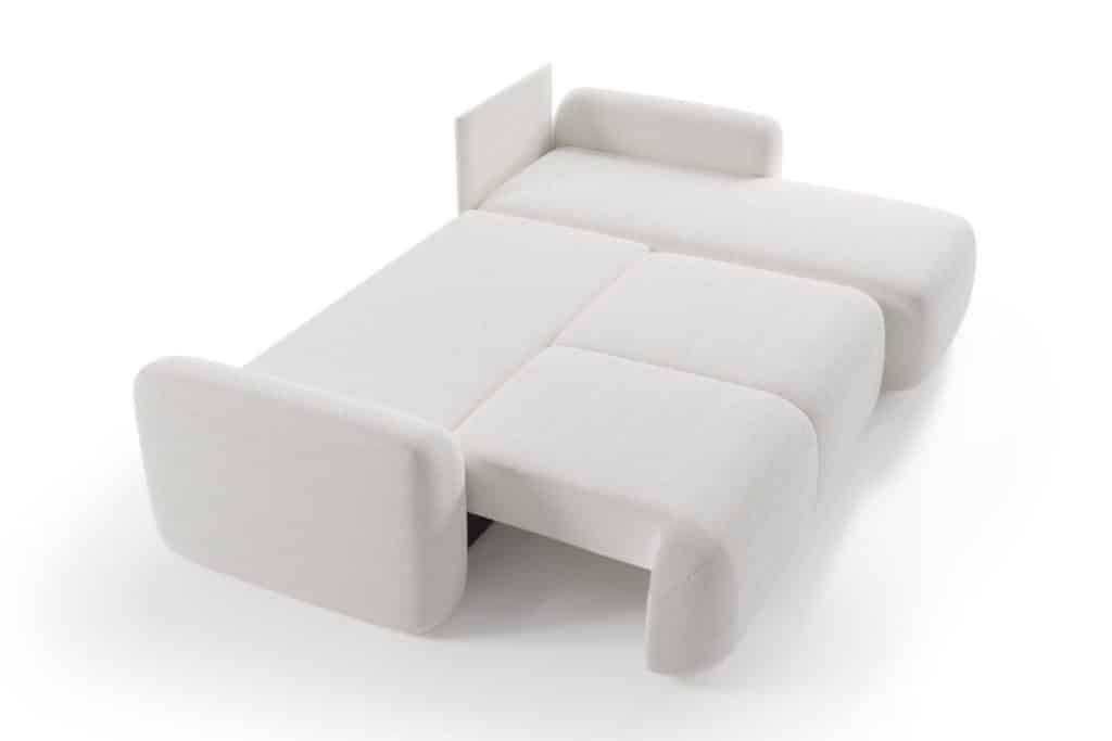 Narożnik Nabu to przytulny mebel o zaoblonych kształtach.  Zaokrąglone poduszki wraz z podłokietnikami stanowią wspaniałą spójność. 